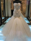 Trumpet/Mermaid Sleeveless Sweetheart Chapel Train Beading Tulle Wedding Dresses TPP0006081