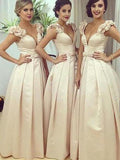 A-Line/Princess Floor-Length Satin Sleeveless Straps Bridesmaid Dresses TPP0005300