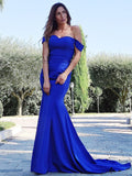 Trumpet/Mermaid Satin Ruffles Sleeveless Off-the-Shoulder Sweep/Brush Train Dresses TPP0001478