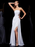 Sheath/Column Strapless Sleeveless Ruffles Long Chiffon Dresses TPP0003407