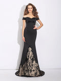 Trumpet/Mermaid Off-the-Shoulder Lace Sleeveless Long Satin Dresses TPP0009158