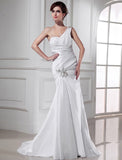 Trumpet/Mermaid One-shoulder Beading Satin Sleeveless Long Wedding Dresses TPP0006946