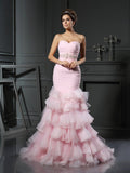 Trumpet/Mermaid Sweetheart Beading Sleeveless Long Organza Wedding Dresses TPP0006632