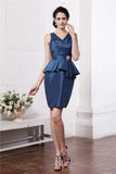 Sheath/Column V-neck Sleeveless Pleats Beading Short Taffeta Cocktail Dresses TPP0009037