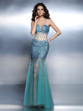 Trumpet/Mermaid Spaghetti Straps Rhinestone Sleeveless Long Satin Dresses TPP0003911