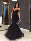 Trumpet/Mermaid Sleeveless Off-the-Shoulder Sweep/Brush Train Ruffles Tulle Dresses TPP0001724