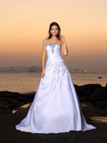 A-Line/Princess Strapless Beading Sleeveless Long Satin Beach Wedding Dresses TPP0006291