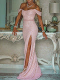 Trumpet/Mermaid Off-the-Shoulder Sequins Sleeveless Sash/Ribbon/Belt Sweep/Brush Train Dresses TPP0001629