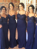 Trumpet/Mermaid Spaghetti Straps Sleeveless Sweep/Brush Train Stretch Crepe Bridesmaid Dresses TPP0005330