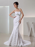 Trumpet/Mermaid Beading Sweetheart Sleeveless Long Taffeta Wedding Dresses TPP0006960