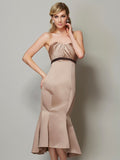 Sheath/Column Strapless Sleeveless Sash/Ribbon/Belt Short Satin Dresses TPP0004413