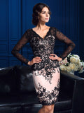 Sheath/Column V-neck Applique Long Sleeves Short Lace Mother of the Bride Dresses TPP0007096