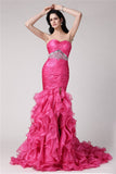 Trumpet/Mermaid Sweetheart Sleeveless Rhinestone Long Organza Dresses TPP0004404