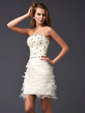 Sheath/Column Strapless Sleeveless Beading Short Tulle Homecoming Dresses TPP0008420