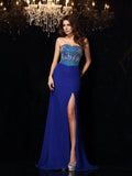 Sheath/Column Sweetheart Beading Sleeveless Long Chiffon Dresses TPP0002983