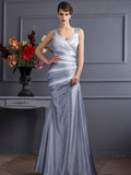 Trumpet/Mermaid Straps Sleeveless Pleats Long Satin Dresses TPP0003741