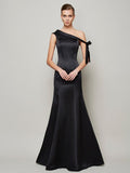 Trumpet/Mermaid One-Shoulder Sleeveless Bowknot Long Satin Dresses TPP0009136