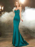 Trumpet/Mermaid Sweetheart Sleeveless Ruched Sweep/Brush Train Satin Dresses TPP0002528