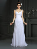 Trumpet/Mermaid Straps Beading Sleeveless Long Chiffon Wedding Dresses TPP0006691