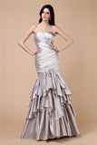 Trumpet/Mermaid Strapless Sleeveless Pleats Long Elastic Woven Satin Dresses TPP0004407