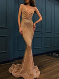 Trumpet/Mermaid Sleeveless Spaghetti Straps Sweep/Brush Train Sequins Dresses TPP0002766