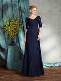 Sheath/Column V-neck Applique 1/2 Sleeves Long Satin Mother of the Bride Dresses TPP0007116