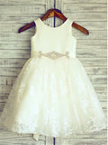 A-line/Princess Scoop Sash/Ribbon/Belt Sleeveless Knee-Length Lace Flower Girl Dresses TPP0007628