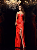 Sheath/Column Sweetheart Beading Sleeveless Long Elastic Woven Satin Dresses TPP0004102