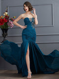 Trumpet/Mermaid Strapless Sleeveless Beading Applique Long Chiffon Dresses TPP0002854