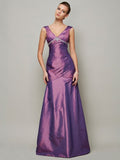 Sheath/Column V-neck Sleeveless Beading Long Taffeta Dresses TPP0009201