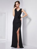 Sheath/Column V-neck Sleeveless Beading Long Chiffon Dresses TPP0004097