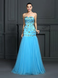 Trumpet/Mermaid Sweetheart Beading Sleeveless Long Satin Dresses TPP0004261