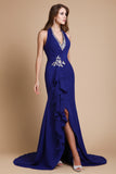 Trumpet/Mermaid V-neck Long Sleeveless Beading Chiffon Dresses TPP0003972