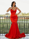 Trumpet/Mermaid Satin Ruffles Sweetheart Sleeveless Sweep/Brush Train Dresses TPP0001575