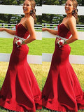 Trumpet/Mermaid Sleeveless Sweetheart Satin Beading Sweep/Brush Train Dresses TPP0002187