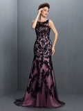 Trumpet/Mermaid Bateau Applique Sleeveless Long Elastic Woven Satin Dresses TPP0009093