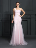 Trumpet/Mermaid One-Shoulder Sleeveless Long Satin Dresses TPP0003933