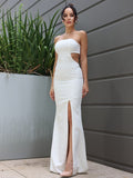 Sheath/Column Stretch Crepe Strapless Sleeveless Floor-Length Wedding Dresses TPP0007032