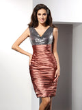 Sheath/Column V-neck Sleeveless Short Silk like Satin Cocktail Dresses TPP0008821