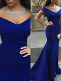 Trumpet/Mermaid Off-the-Shoulder Sleeveless Satin Sweep/Brush Train Dresses TPP0001675