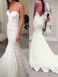 Trumpet/Mermaid Spaghetti Straps Court Train Lace Sleeveless Wedding Dresses TPP0006466