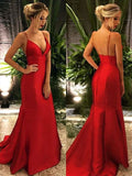 Trumpet/Mermaid Spaghetti Straps Sleeveless Sweep/Brush Train Ruffles Satin Dresses TPP0002647