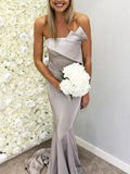 Trumpet/Mermaid Satin Ruffles Strapless Sleeveless Sweep/Brush Train Bridesmaid Dresses TPP0005368