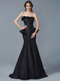 Trumpet/Mermaid Strapless Sleeveless Ruffles Long Taffeta Dresses TPP0003393