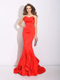 Trumpet/Mermaid Sweetheart Layers Sleeveless Long Satin Dresses TPP0003893