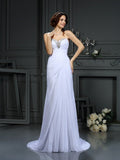 Sheath/Column Sweetheart Beading Sleeveless Long Chiffon Wedding Dresses TPP0006704