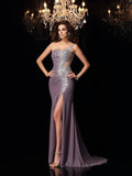 Trumpet/Mermaid One-Shoulder Rhinestone Sleeveless Long Chiffon Dresses TPP0002343