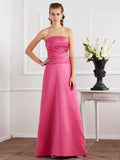 Sheath/Column Strapless Sleeveless Pleats Long Satin Dresses TPP0004745