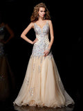 Sheath/Column V-neck Sleeveless Beading Long Organza Dresses TPP0002474