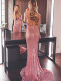 Trumpet/Mermaid Sleeveless V-neck Sweep/Brush Train Ruffles Sequins Dresses TPP0002627